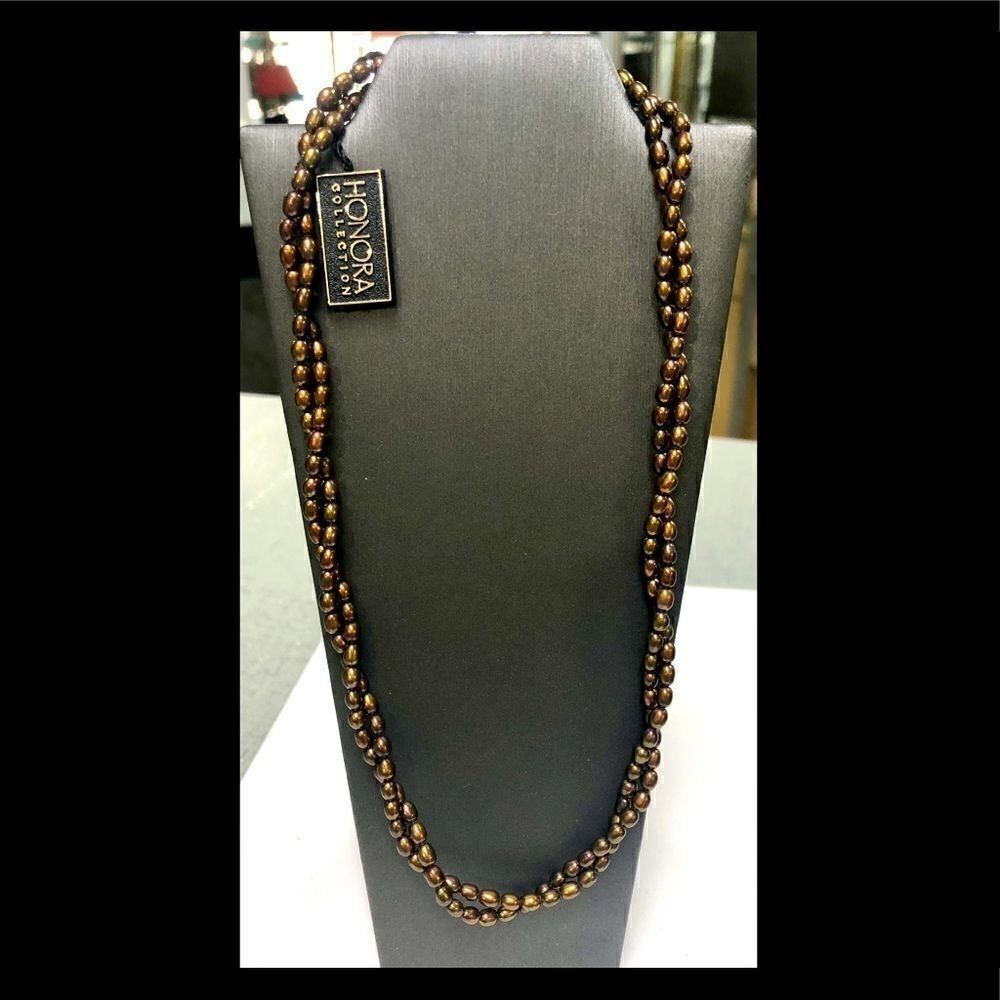 NWTS! Honora Double Strand Brown Pearl Necklace Sterling Silver 925 pouch & box